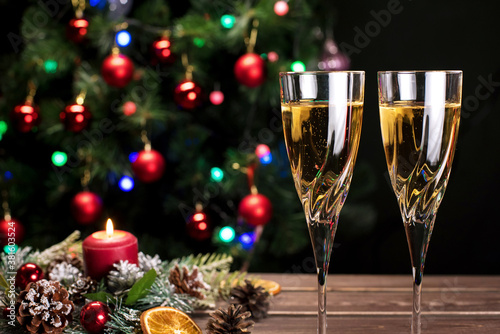 Champagne glasses on a sparkling new year's background