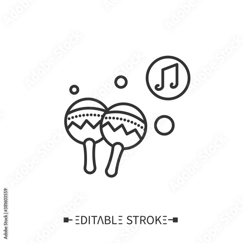 Maracas line icon. Shaker rumba or chac-chac. Traditional Latin rattle musical instrument.Classical, ethnic and contemporary music. Music from different countries.Isolated editable vector illustration