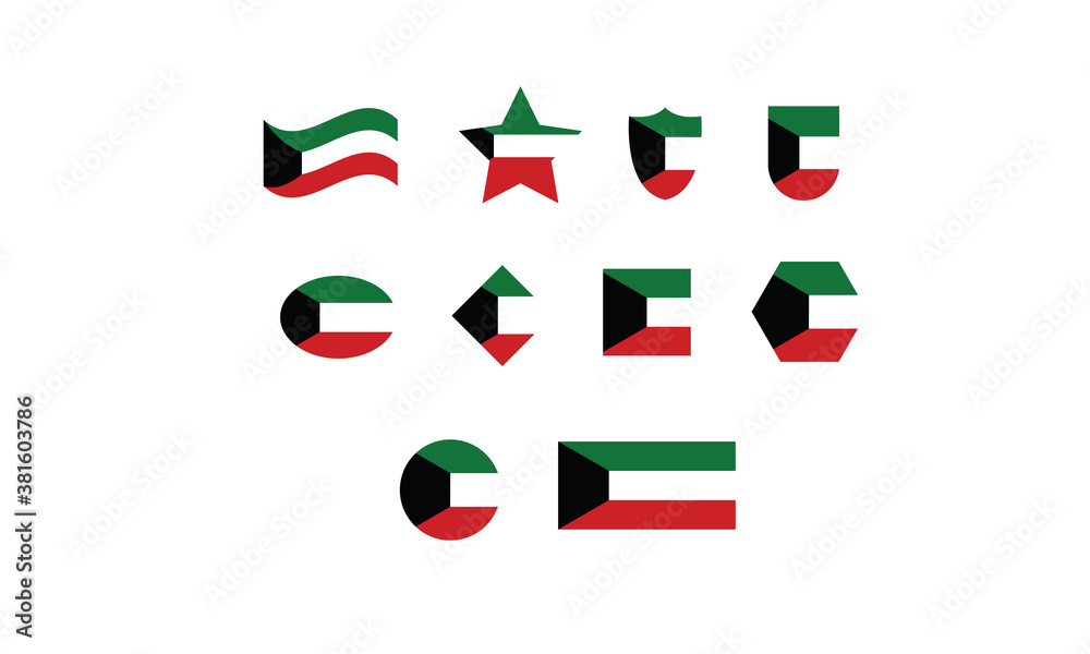 Kuwait flag set shape symbol vector illustration Kuwait flag set shape symbol vector illustration