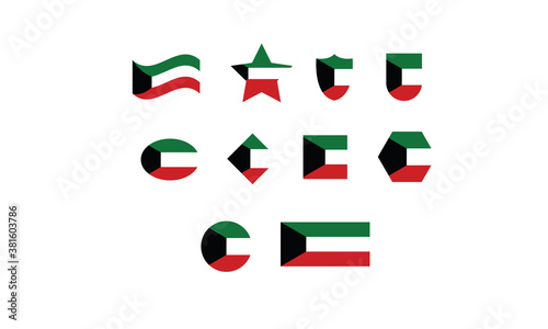 Kuwait flag set shape symbol vector illustration