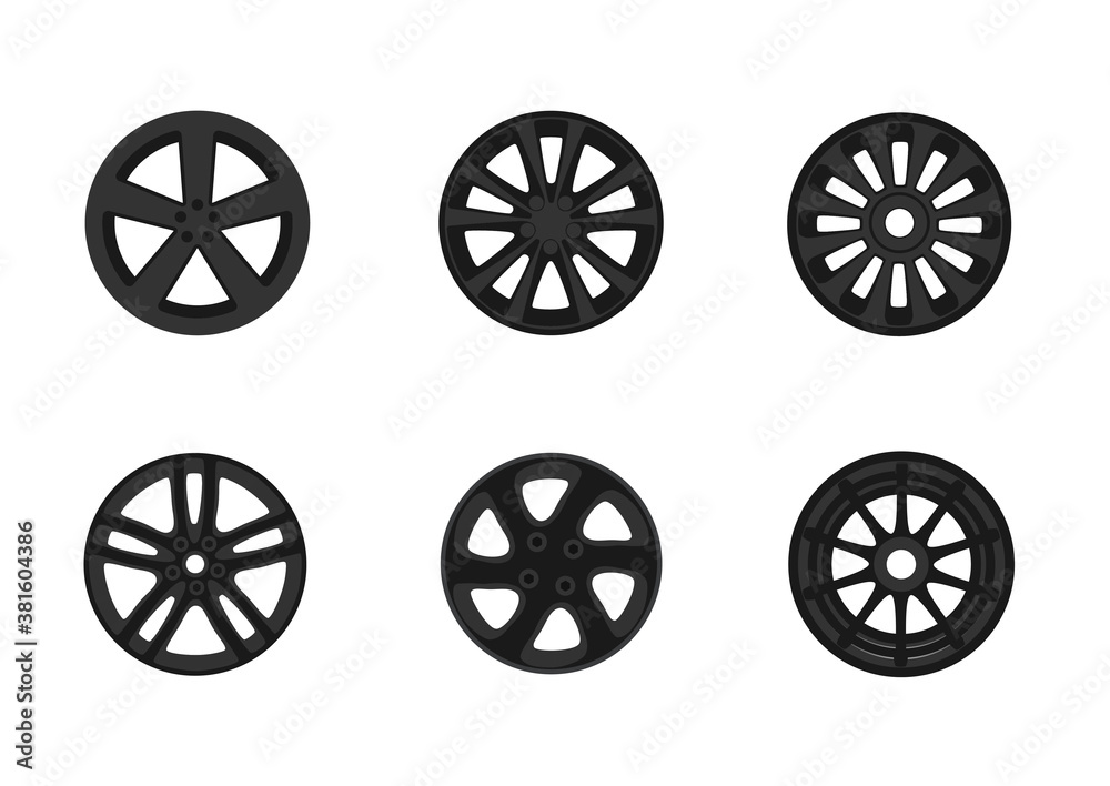 Vector car wheel disks, set of different rims icons Vector car wheel disks, set of different rims icons