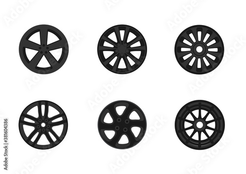 Vector car wheel disks, set of different rims icons