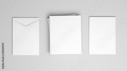 Blank white stationery on white background.