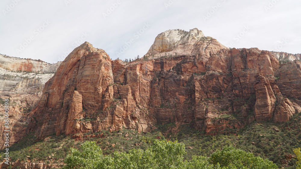 Navajo Sandstone Mountain Cliffs on the Angels Landing Hike in Zion National Park, Utah, USA.