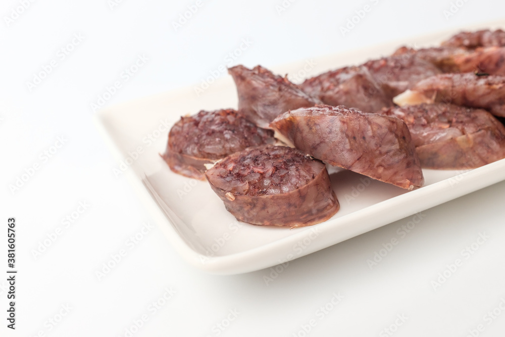 Pork intestines food on white background