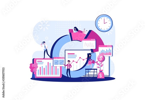 tiny design illustration for business report, business documents, businessman, working, management. Vector illustration