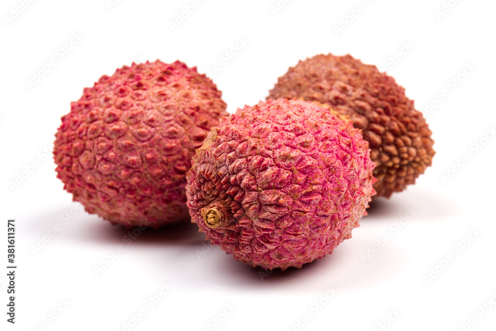 Ripe lychee isolated on white background. Close up Ripe lychee isolated on white background. Close up