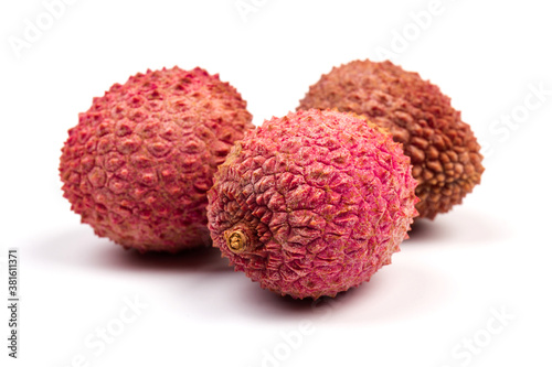 Ripe lychee isolated on white background. Close up