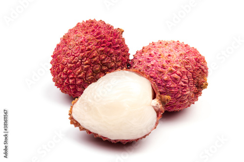 Ripe lychee isolated on white background. Close up