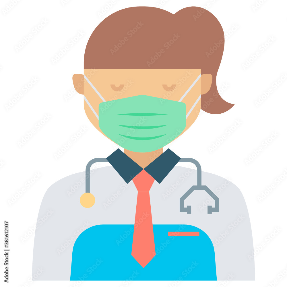 Lady Doctor Consultant wearing Anti-coronavirus (COVID-19) Surgical face Mask Concept, Female Surgeon Vector Icon Design, New normal Avatar on white background, Gynecologists Sign Lady Doctor Consultant wearing Anti-coronavirus (COVID-19) Surgical face Mask Concept, Female Surgeon Vector Icon Design, New normal Avatar on white background, Gynecologists Sign