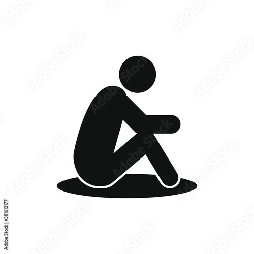 Sad man sitting. Depression icon concept isolated on white background. Vector illustration