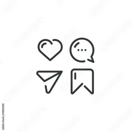 Social media icon. like, comment, share, save, mobile phone chat message, business concept, thin line web symbol on white background - vector illustration eps 10