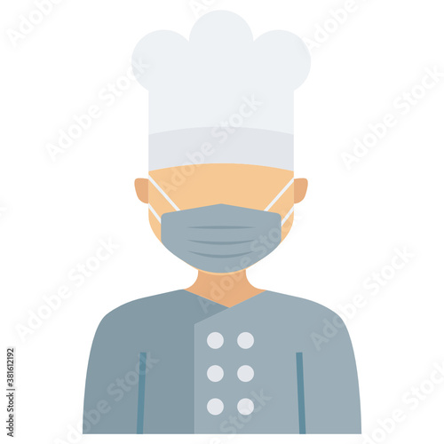 Chef wearing coronavirus prevention face Mask Concept, Restaurant Hotel Character Vector Icon design, New normal Avatar on white background 