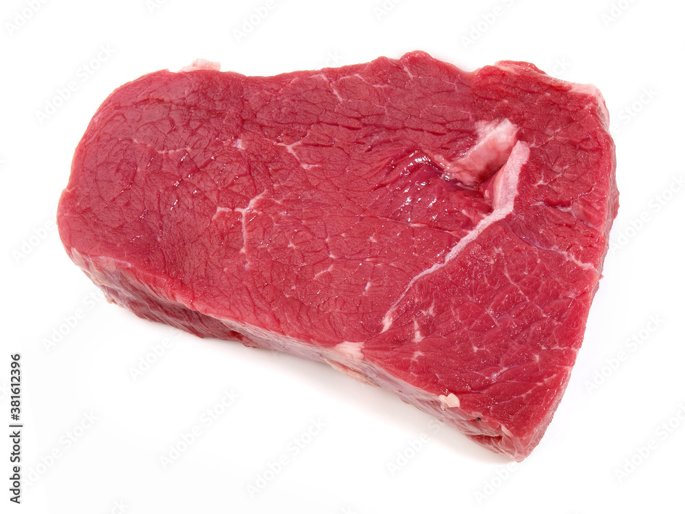 Raw Beef Steak on white Background - Isolated - obrazy, fototapety, plakaty 