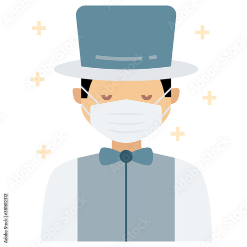 Magician wearing Anti-coronavirus (COVID-19) Surgical face Mask Vector Icon design, Religious scholar concept, New normal Avatar on white background 