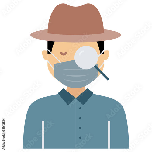 Private Investigator Concept, Detective wearing coronavirus prevention face Mask Vector Icon Design, New normal Avatar on white background 