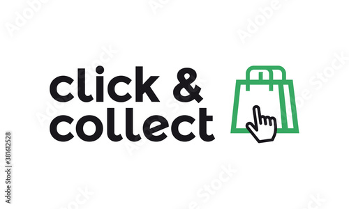 Click & collect & shopping bag, vector, easy to edit, vente à emporter