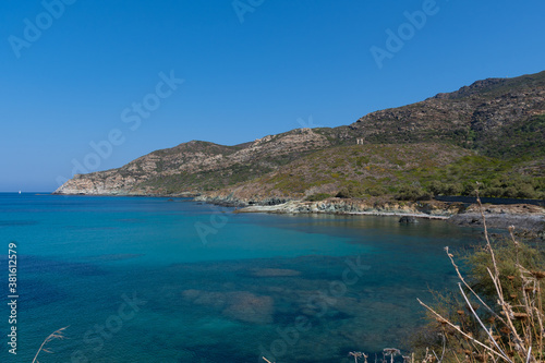 view of the sea and mountains in Corsica