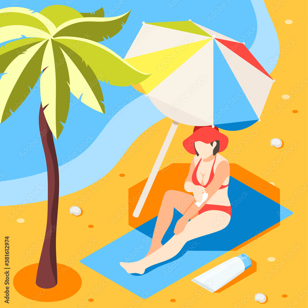 Summer Sunscreen Isometric Composition