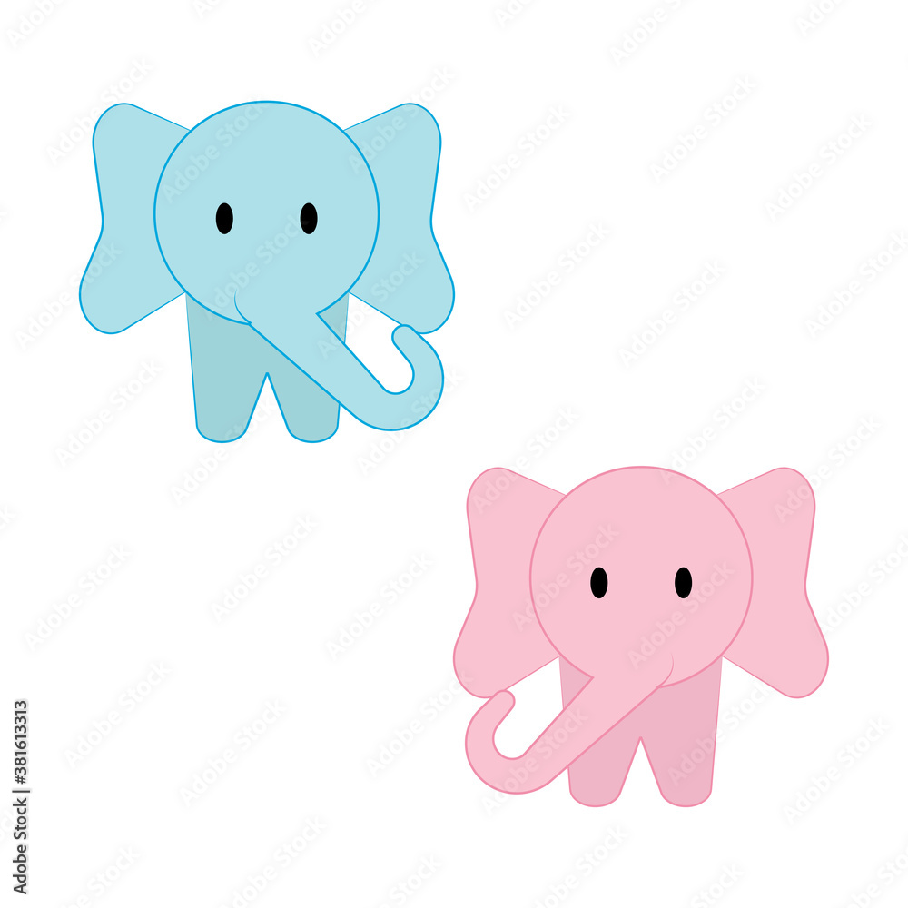 Cute two blue and pink elephant cartoon vector design