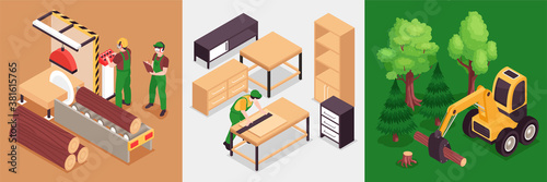 Woodworking Isometric Design Concept