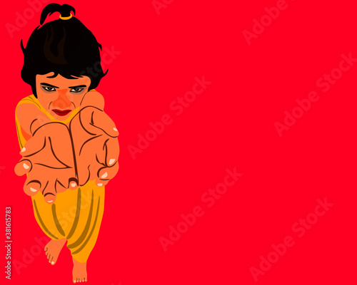 An indian girl cartoon begging money on hand at pink background abstract art for poor lifestyle concept.