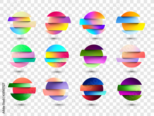 Set of deformed gradient circles in glitch style. © Vjom
