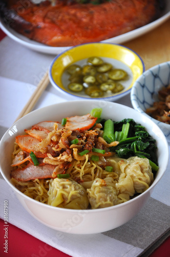 Close up Big Bowl of Wanton Noodles