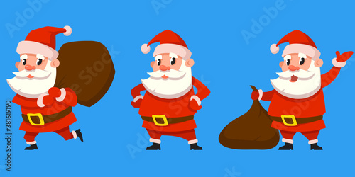 Santa Claus in different poses. Christmas character in cartoon style.