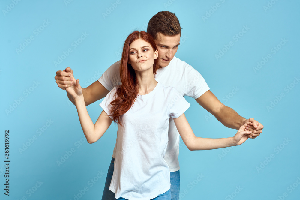 Man and woman family relationship blue background love cropped view romance Man and woman family relationship blue background love cropped view romance