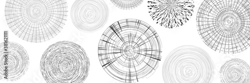 Abstract vector background  banner. Circles of different sizes and textures. Hand drawing  grayscale.