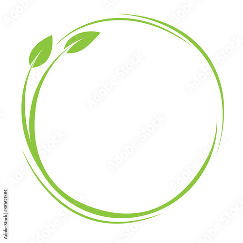 green round plant and leaves icon, eco friendly symbol with copy space in center vector illustration