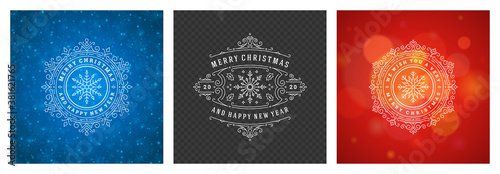 Christmas photo overlays vintage typographic design ornate decoration symbols with holidays wishes vector illustration