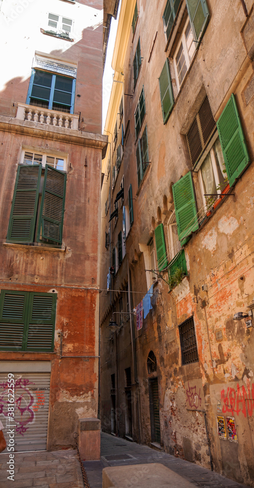 Genoa, Italy: The historic Caruggi district consists of a web of narrow dark alleys.