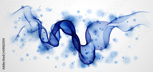 Dynamic particles sound wave flowing. Dotted curves vector abstract background. Beautiful 3d wave shaped array of blended points.