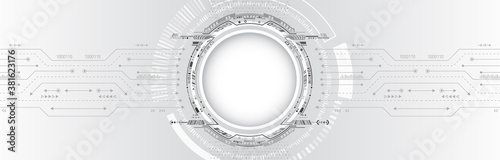 Cyber security internet and networking concept. Digital internet communication on wide grey background. Abstract global sci fi concept. Hi-tech vector illustration with various technology elements.