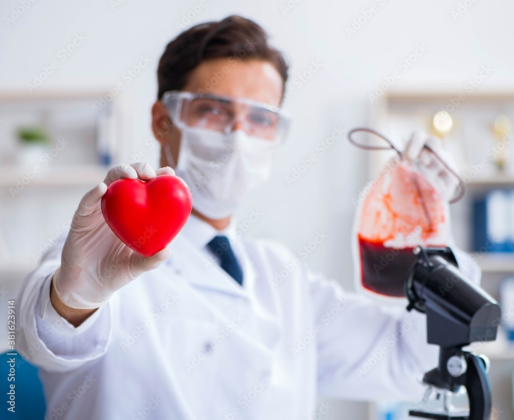 Doctor working with blood samples in hospital clinic lab
