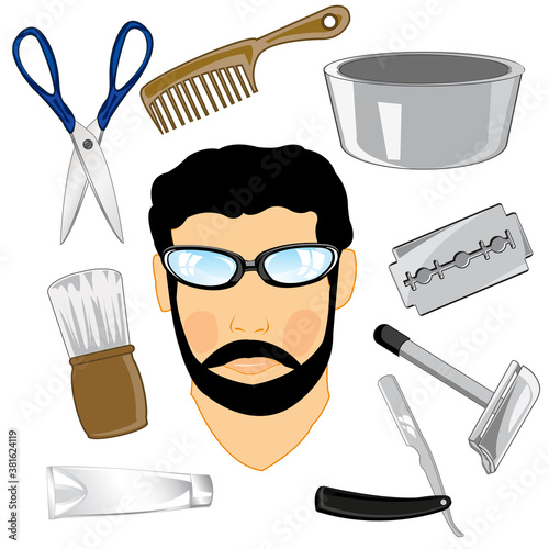 Person men and tools for leaving for hair and person