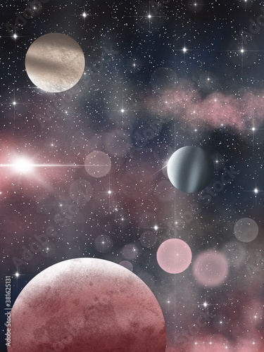 Pink galaxy. Space and planets. Starry sky 
