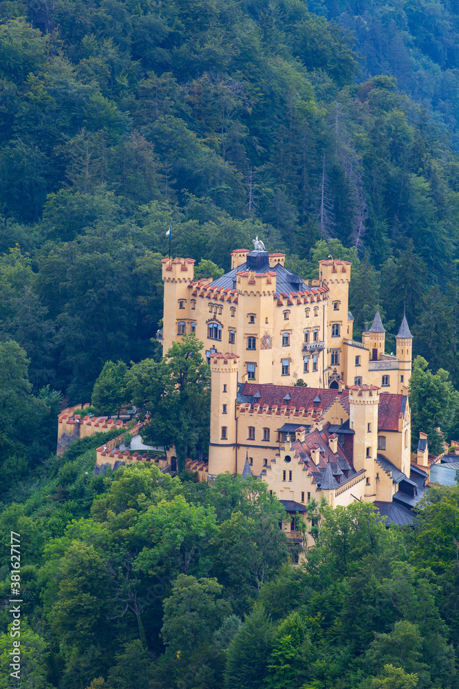 Obraz premium Hohenschwangau Castle, Alpsee, Schwangau near Füssen, Allgäu, Upper Bavaria, Bavaria, Germany, Europe
