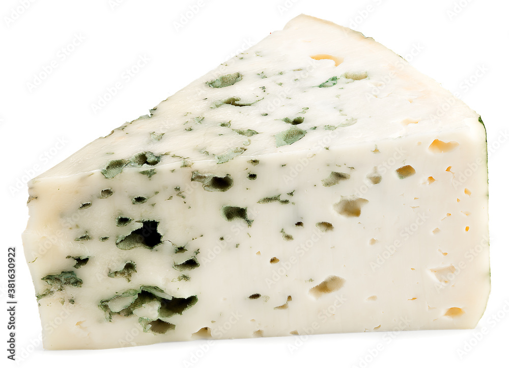 cut of blue cheese isolated on white background. macro. full depth of field cut of blue cheese isolated on white background. macro. full depth of field