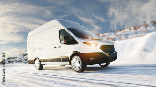 Fotografie, Obraz Witnerreifen an Transporter Van auf Straße mit Schnee