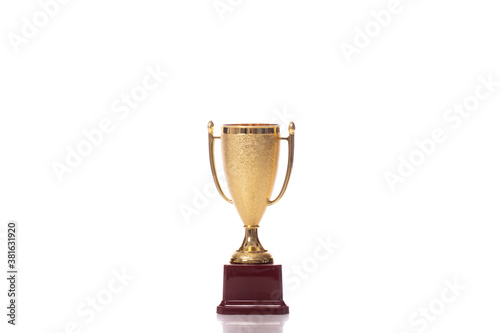 Wallpaper Mural Gold winner cup trophy award with wooden base isolated on white background