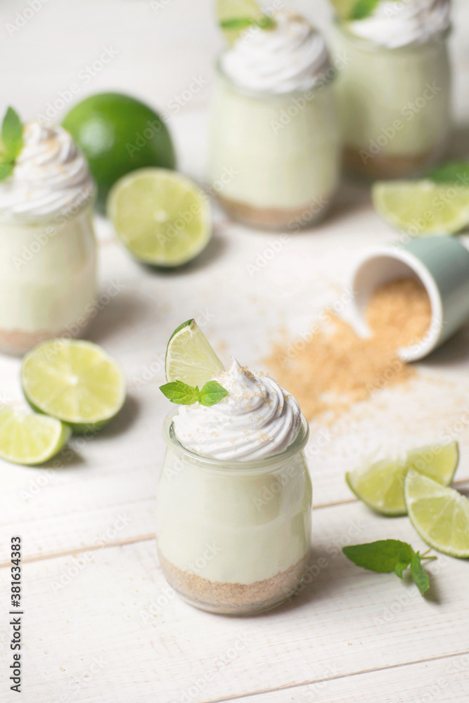 Summer green lime desserts in jars Summer green lime desserts in jars