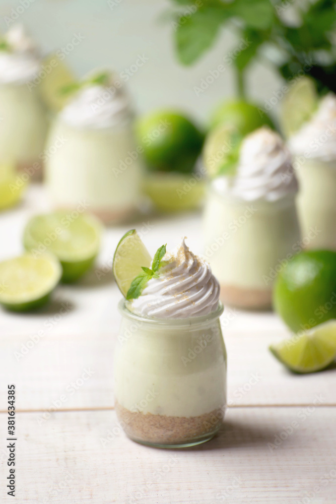 Summer green lime desserts in jars Summer green lime desserts in jars