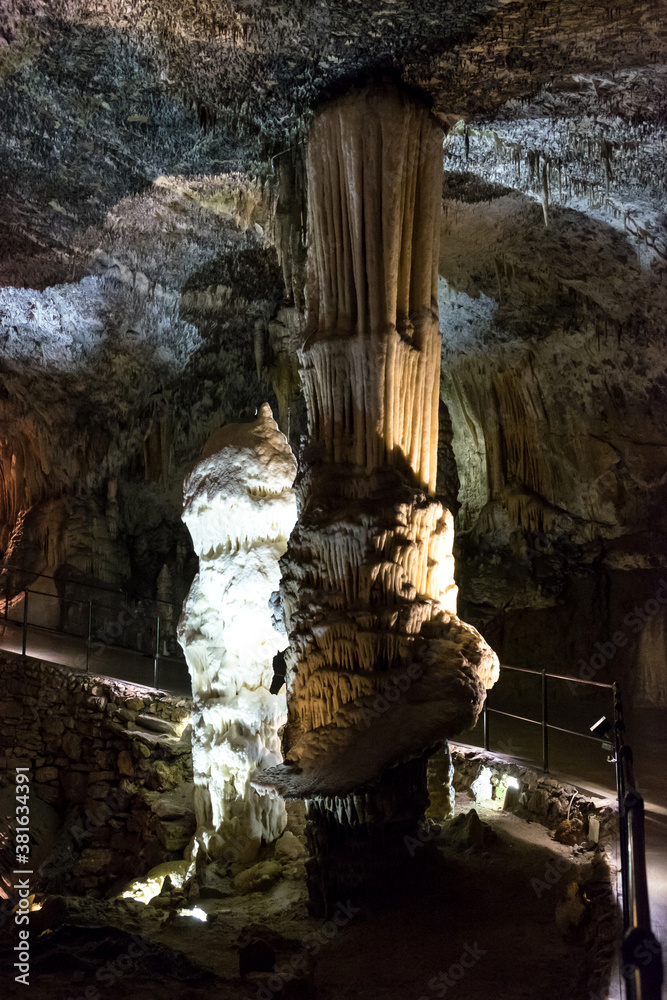 The stalagmites and stalactites of the Postojna cave, one of the largest cave systems in Slovenia