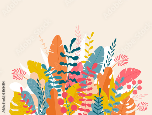 Wallpaper Mural Half-round design element with leaves and flowers Torontodigital.ca