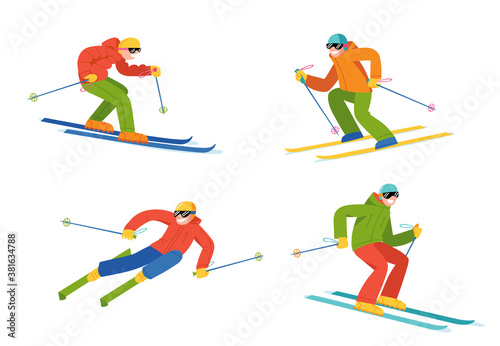 People doing winter sports in flat vector style.