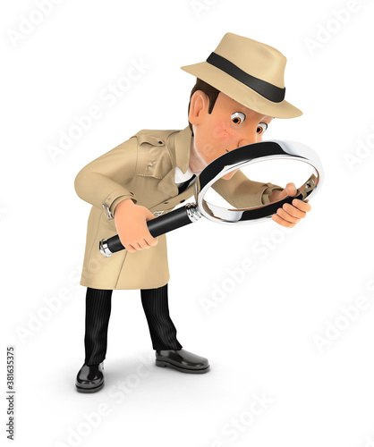 Fotografie 3d detective looking floor with magnifying glass