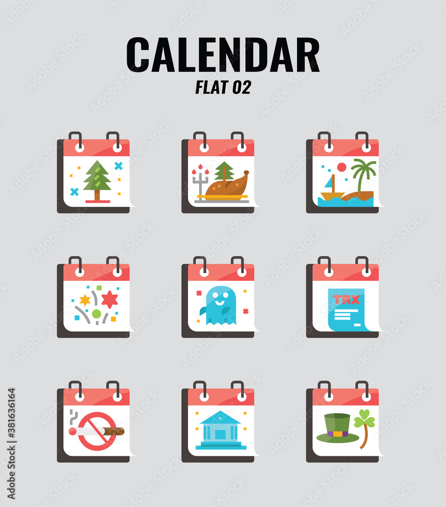 Flat icon set of memorial and holiday calendar. icons set2